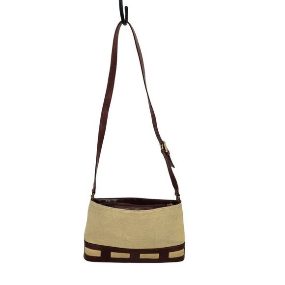 Etienne Aigner Crossbody Bag Country Cottage Core Basket Weave Leather Trim Tan - Picture 3 of 17